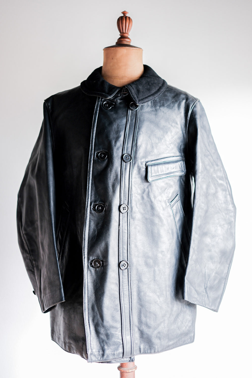 【~50's】French Vintage Le Corbusier Leather Work Jacket "Wool Collar"