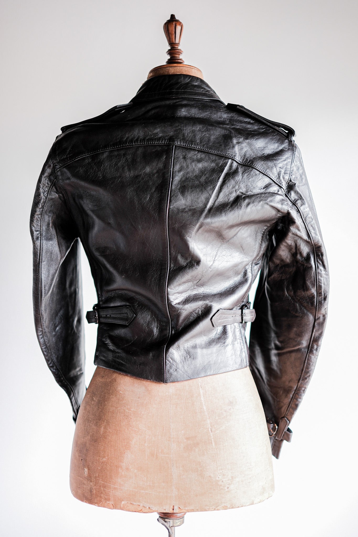 [~ 40's] French Vintage Motorcycle Leather Veste Taille.4 "MORT STOCK"