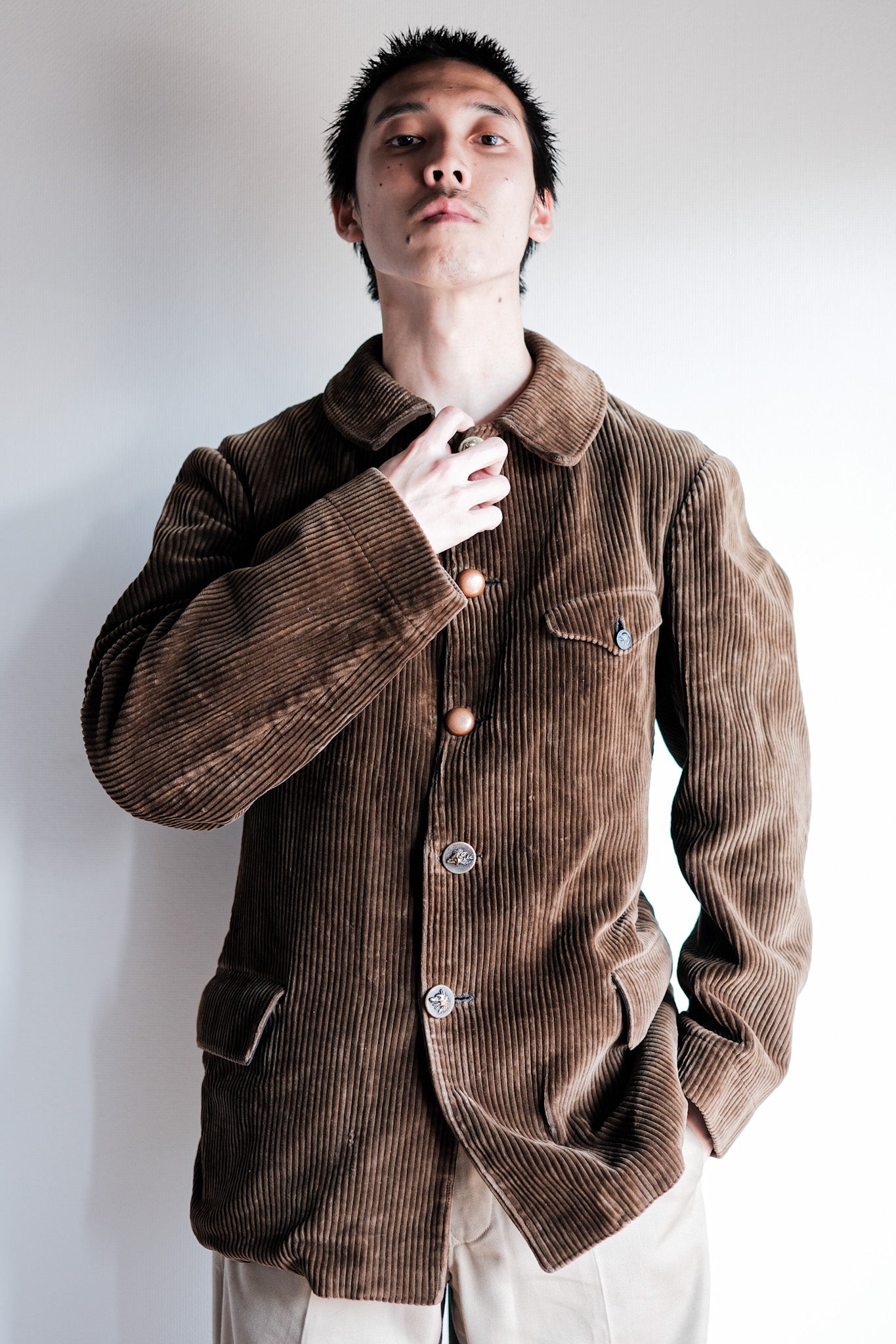 40's】French Vintage Brown Corduroy Gamekeeper Hunting Jacket