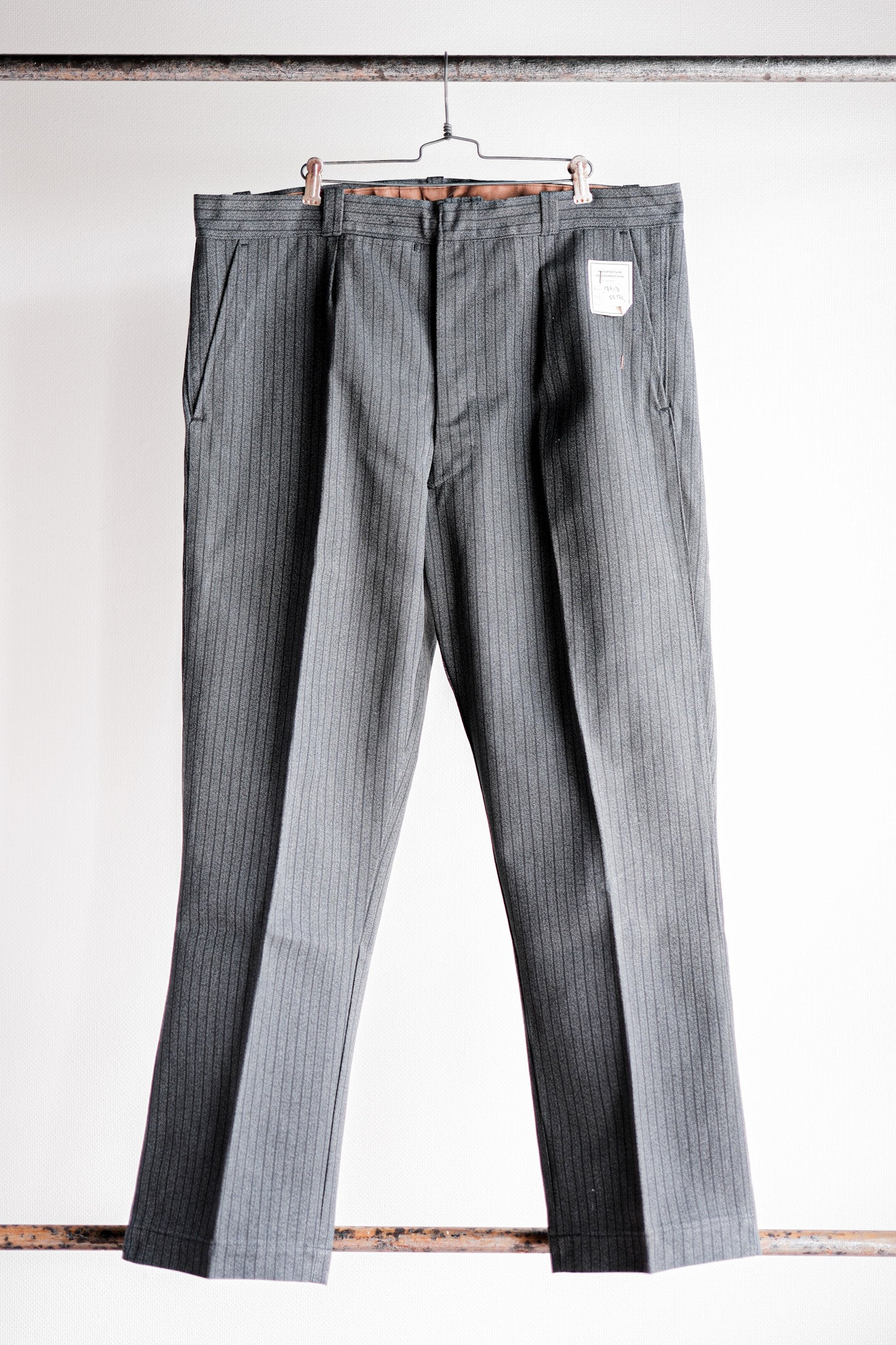 [~ 40's] French Vintage Salt & Pepper Cotton Striped Work Pants "Dead Stock"