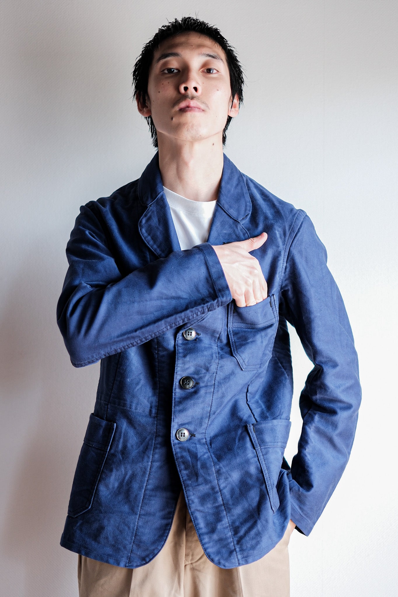 【~60’s】French Vintage Blue Moleskin Lapel Work Jacket "VETVOR"