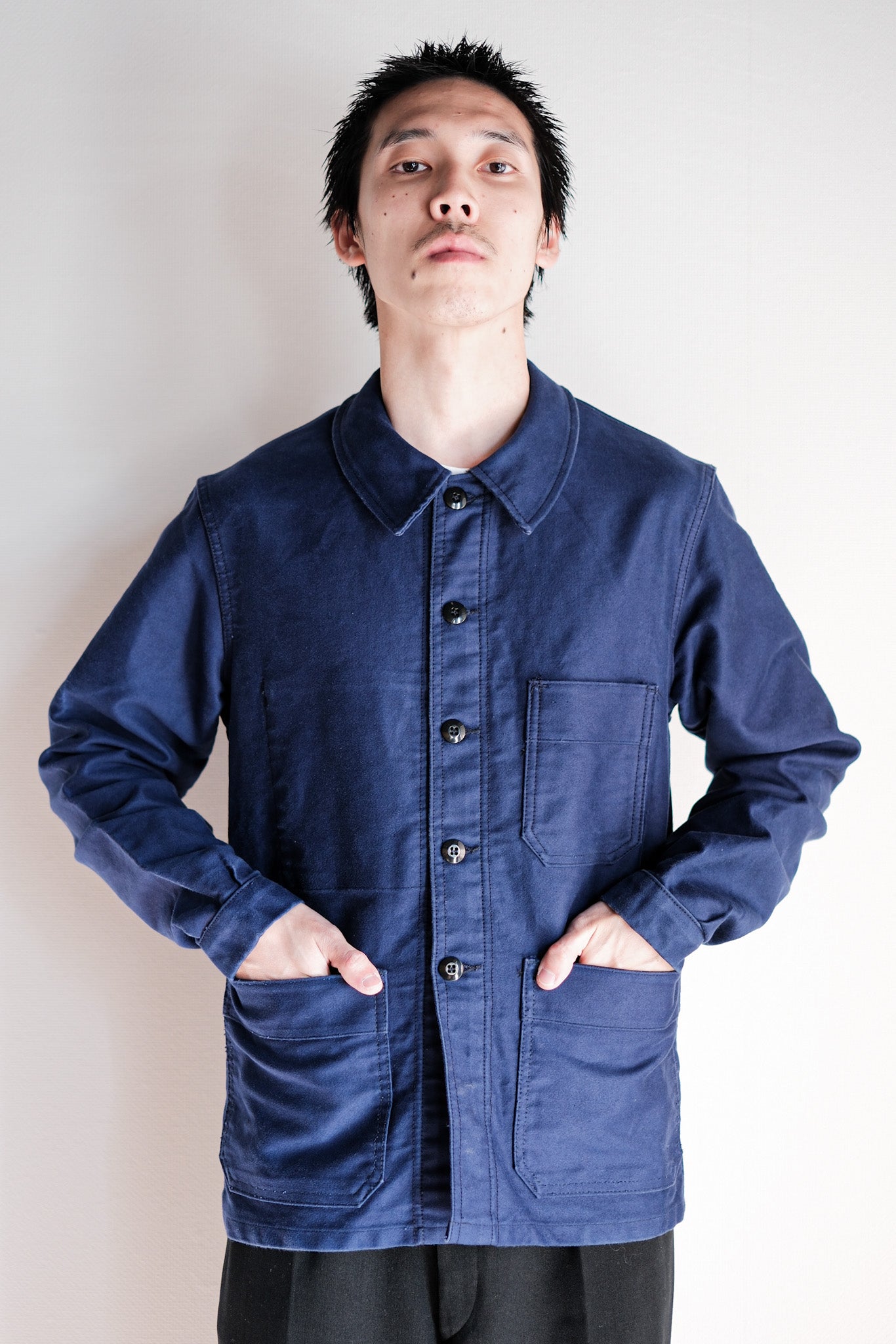 [~ 70's] French vintage bleu moleskin work taille veste.40 "Le Mont Start. Michel"