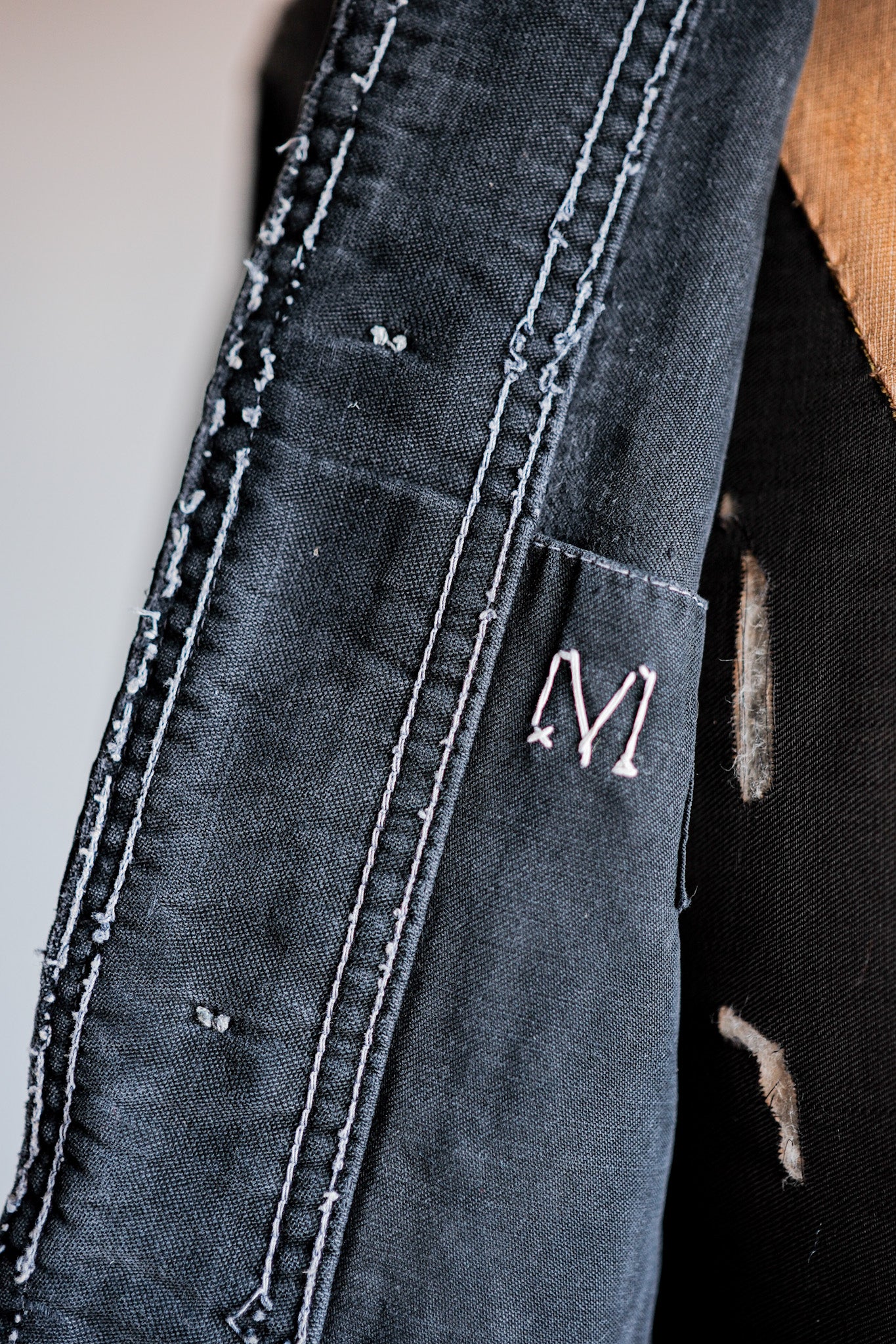 【~40's】French Vintage Black Moleskin Work Jacket "Boro" "Le Mont St. Michel"