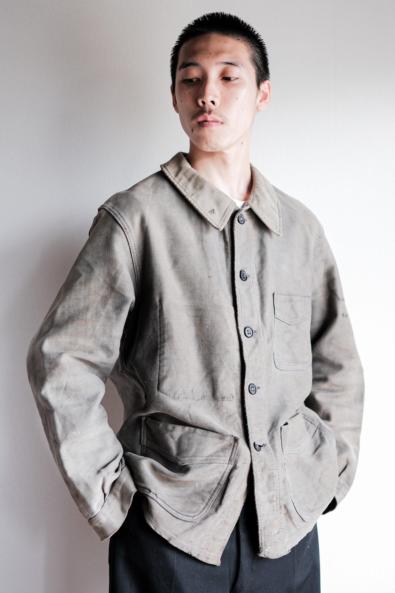 ［~40's］French Vintage Black Moleskin Work Jacket "Adolphe Lafont"