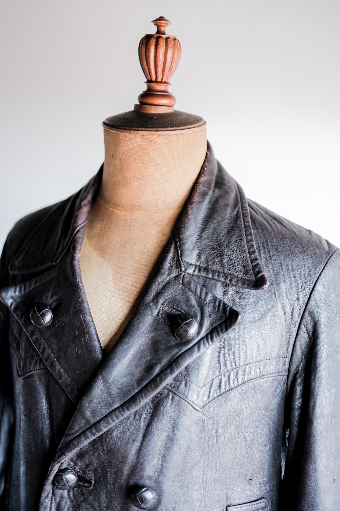 30's】German Vintage Double Breasted Motorcycle Leather Jacket