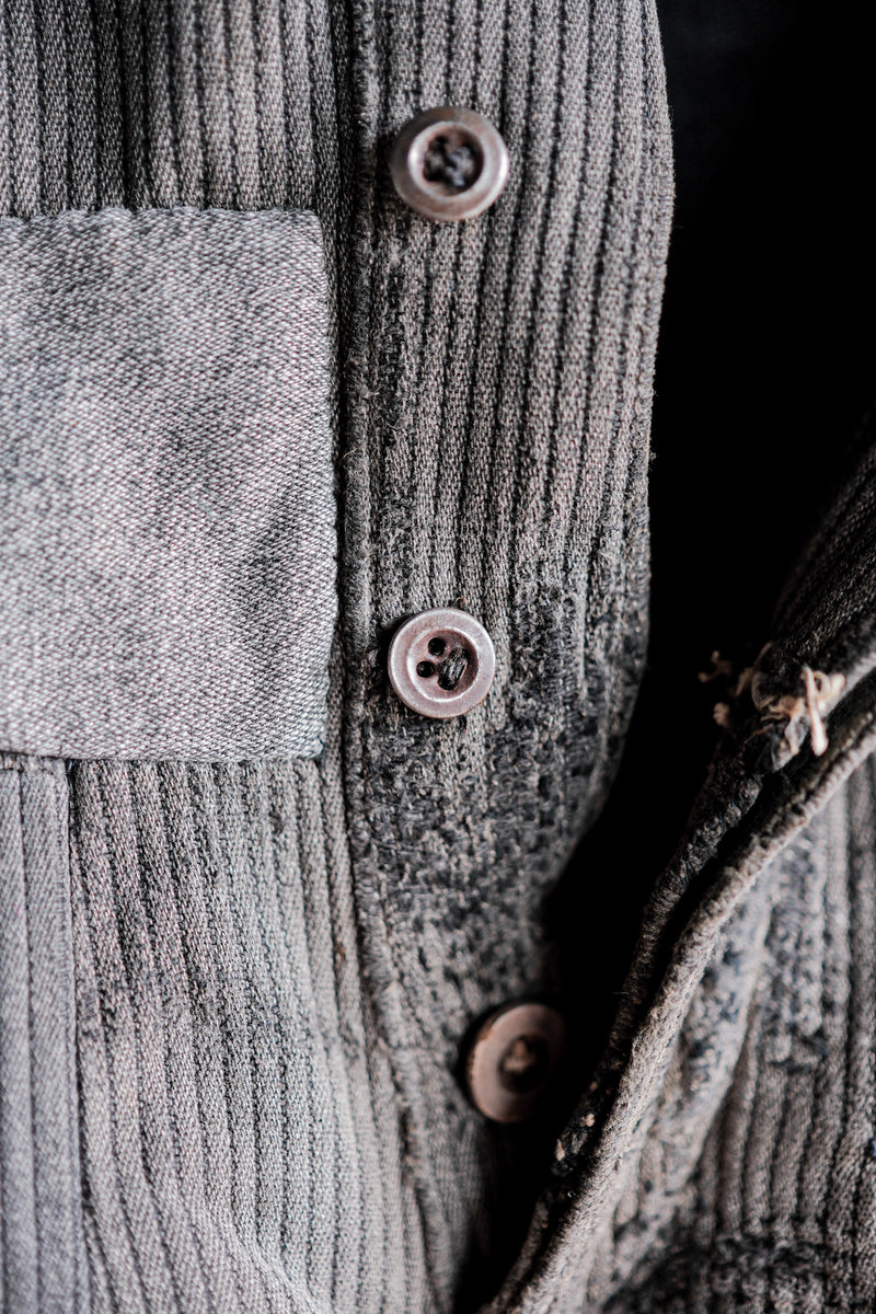 [~ 40's] French Vintage Grey Cotton Pique Work Ows "Patchwork"