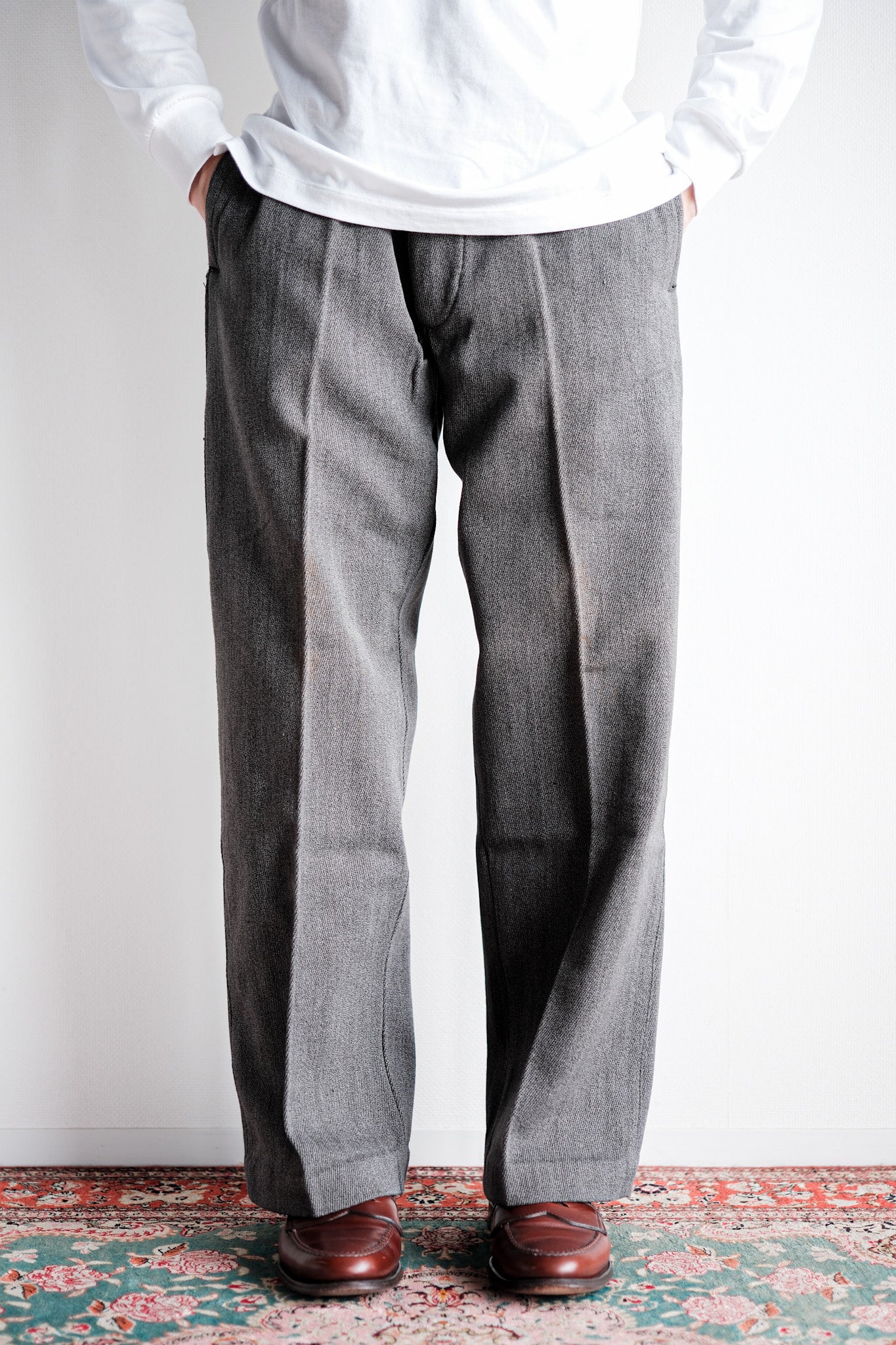 [~ 30's] French Vintage Salt & Pepper Cotton Twill Work Pants "Dead Stock"