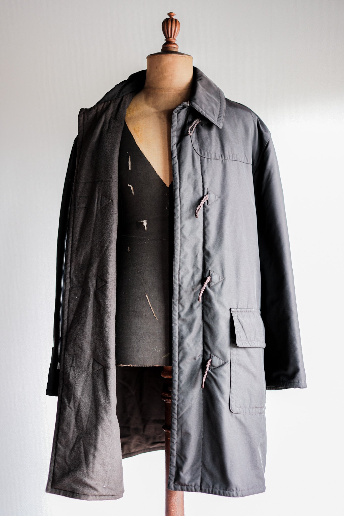 ［~90's］Old Hermès Paris Dark Brown Polyamide Duffle Coat Size.54