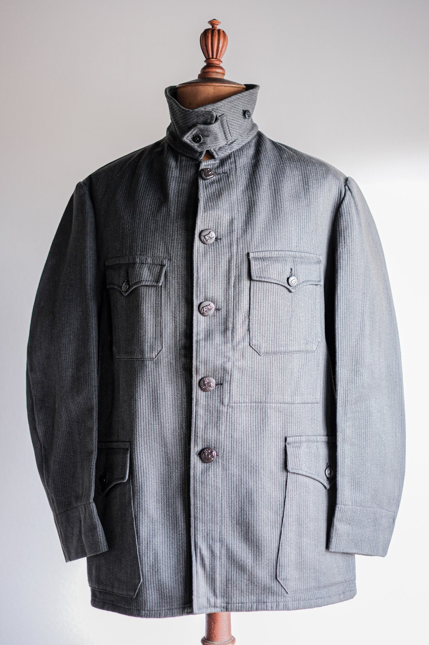 ［~50's］French Vintage Gray Cotton Pique Hunting Jacket With Chin Strap "Dead Stock"
