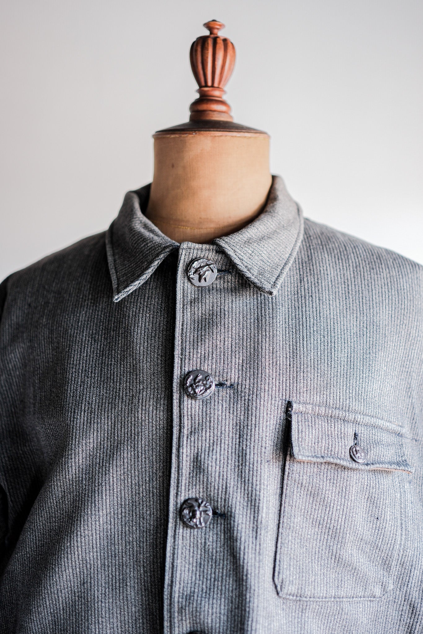 ［~60's］French Vintage Brown Gray Salt & Pepper Cotton Pique Hunting Jacket "Le Mont St. Michel"