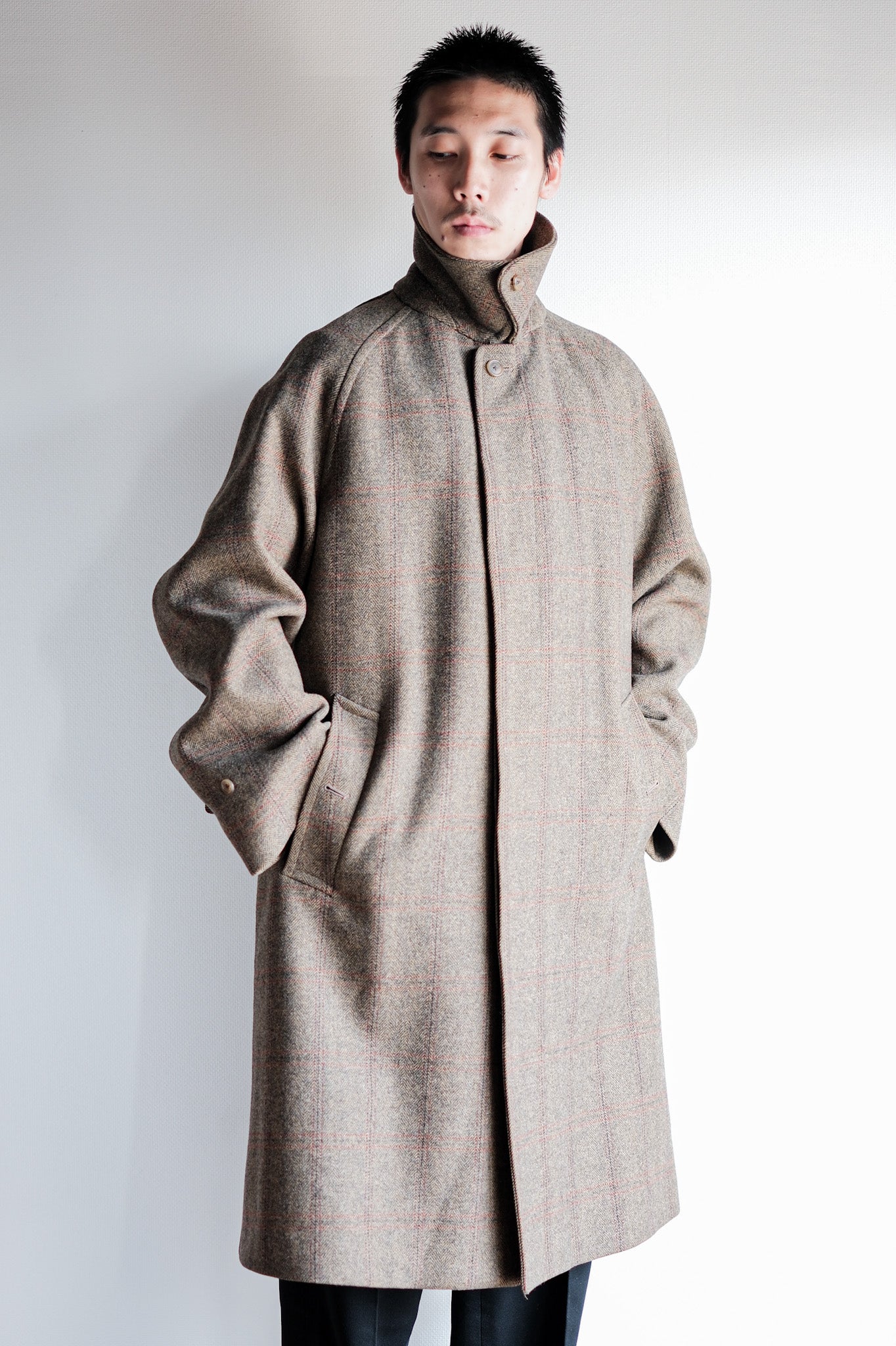 80's] Vintage Burberrys Single Ragle Raglen HBT Wool Balmacaan COAT