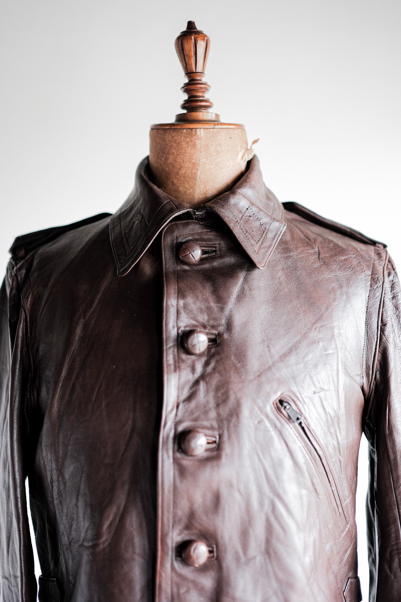 【~40's】French Vintage Motorcycle Leather Jacket Size.4 "Dead Stock"