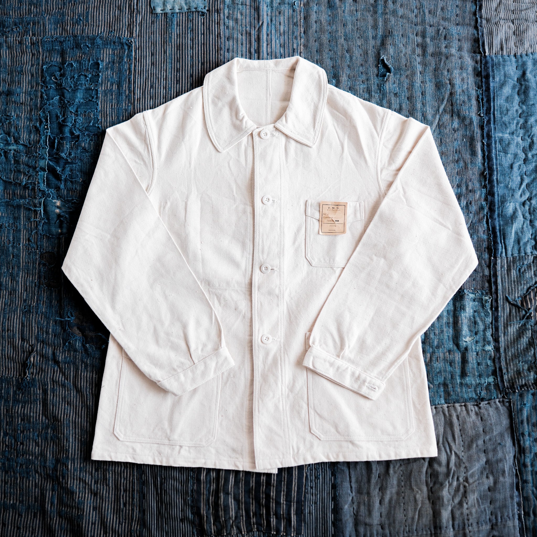 40's】French Vintage White Cotton Twill Work Jacket Size.48 