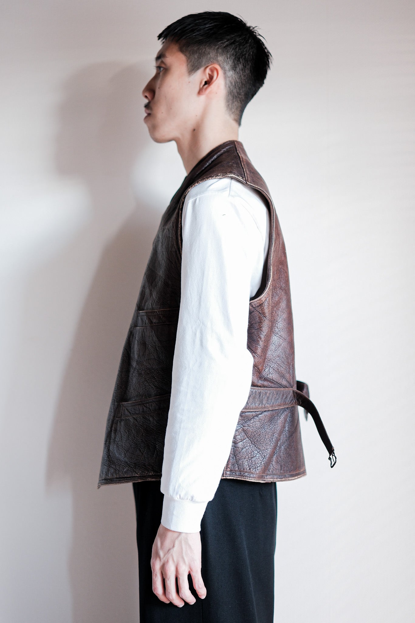 ［~40's］French Vintage Brown Leather Work Gilet
