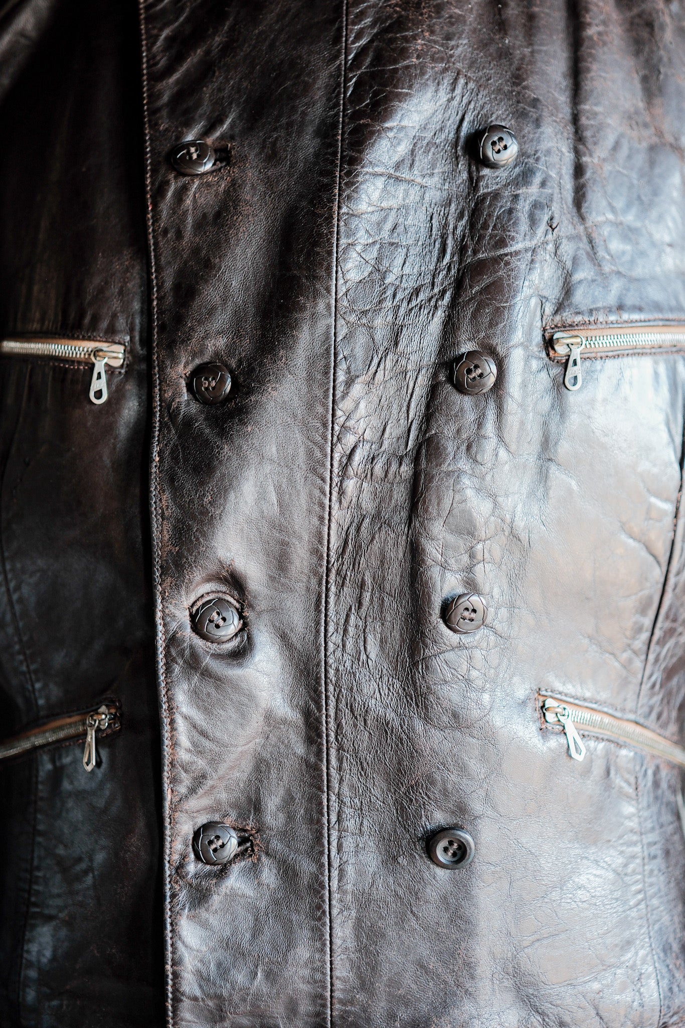 【~40's】German Vintage Double Breasted Motorcycle Leather Jacket