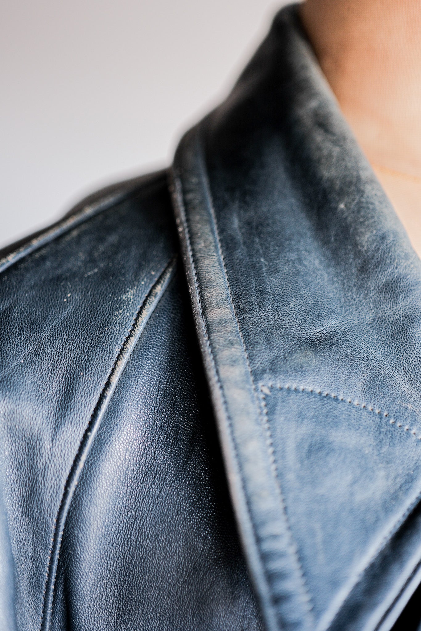 ［~50's］French Vintage Double Breasted Leather Work Coat With Chin Strap