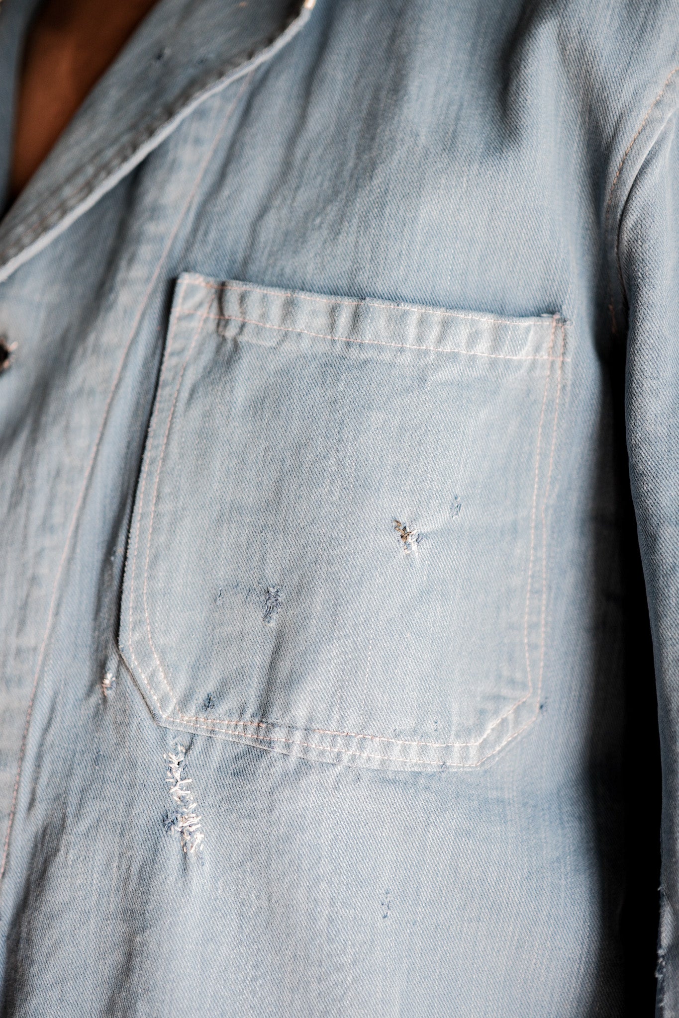 ［~40’s］French Vintage Indigo Cotton Twill Lapel Work Jacket