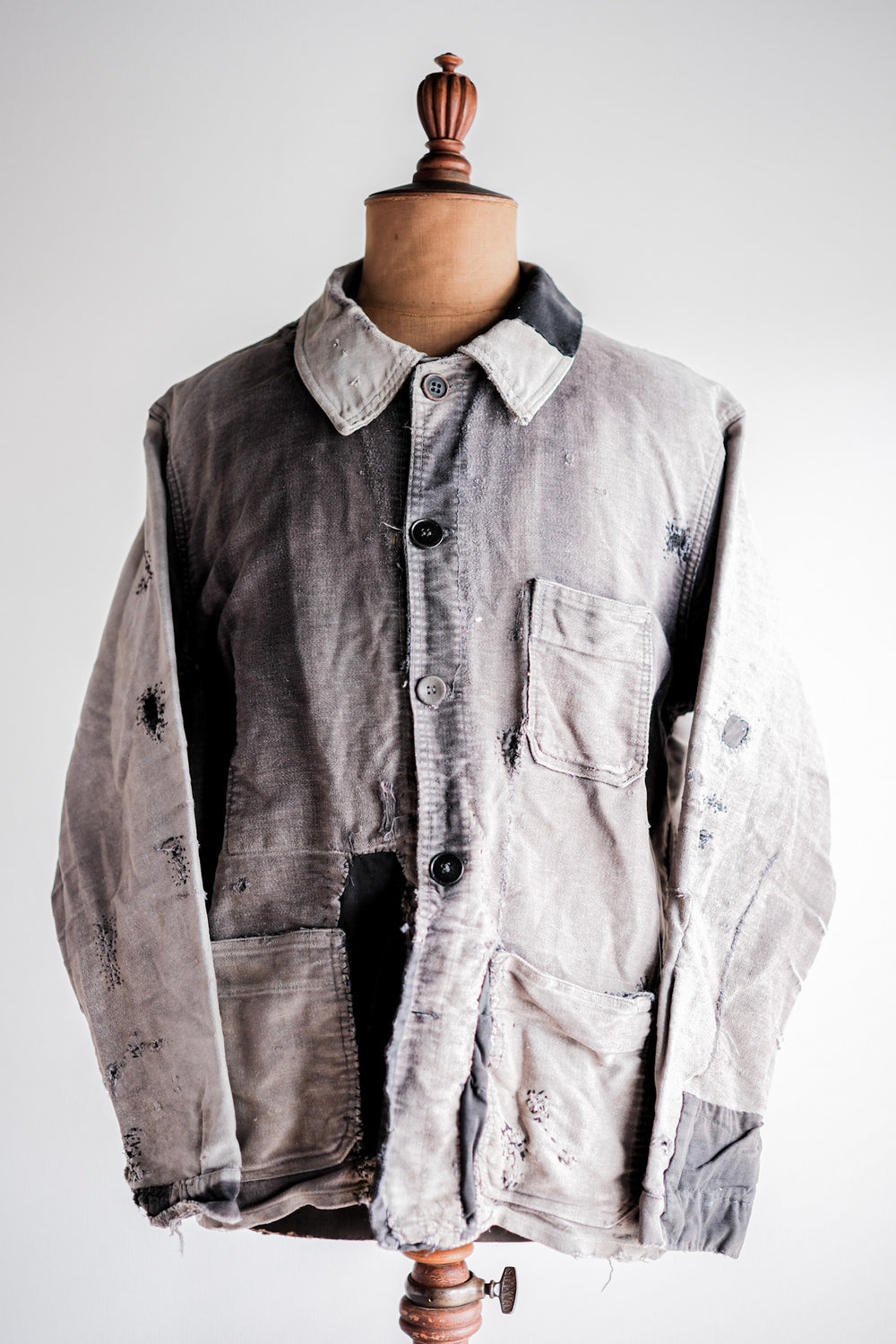 【~50's】French Vintage Black Moleskin Work Jacket "Patchwork"