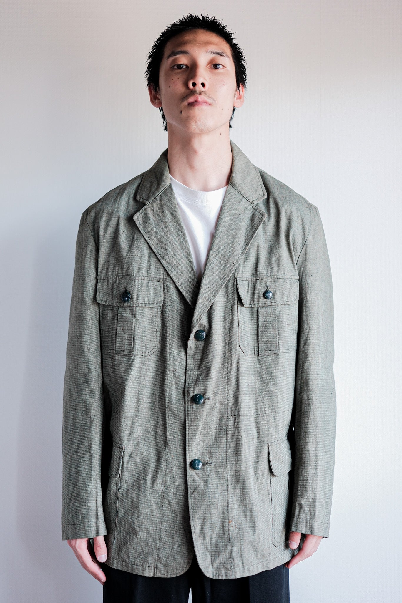 ［~40's］German Vintage Green Chambray 4 Pockets Lapel Work Jacket “Dead Stock”