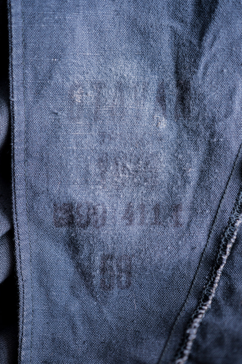 [~40's] เสื้อแจ็คเก็ตผ้าฝ้ายลาย Drillich Indigo ของกองทัพเรือเยอรมัน "Kriegsmarine"
