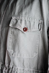 【~50's】French Vintage Green Cotton Twill 4 Pockets Work Jacket "Unusual Pattern"