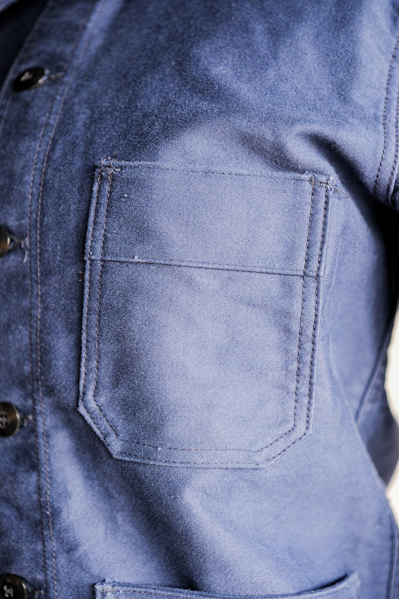 【~70's】French Vintage Blue Moleskin Work Jacket Size.40 "Le Mont St. Michel"