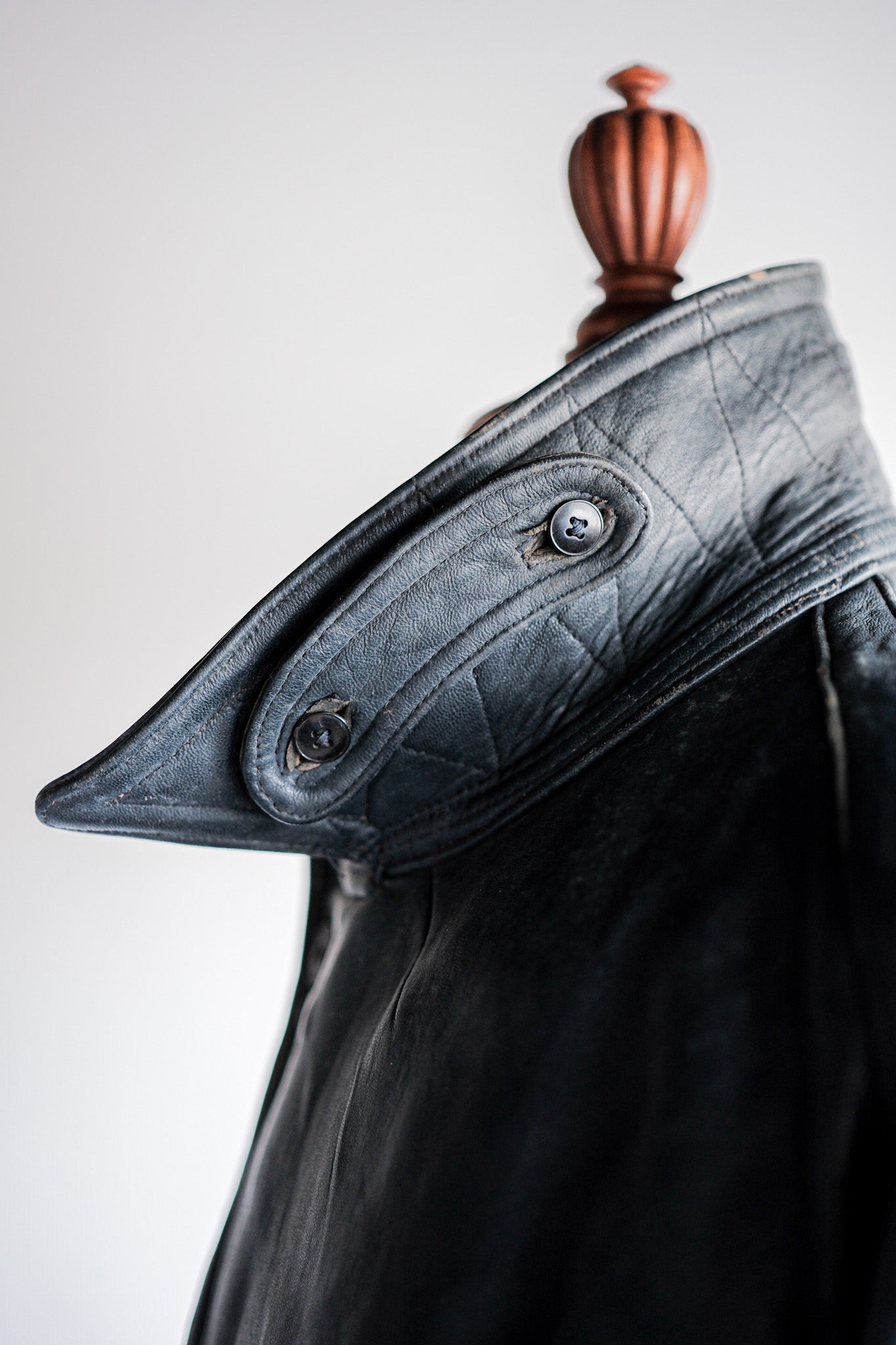 ［~50's］French Vintage Double Breasted Leather Work Coat With Chin Strap