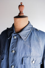 [~40's] เสื้อแจ็คเก็ตผ้าฝ้ายลาย Drillich Indigo ของกองทัพเรือเยอรมัน "Kriegsmarine"