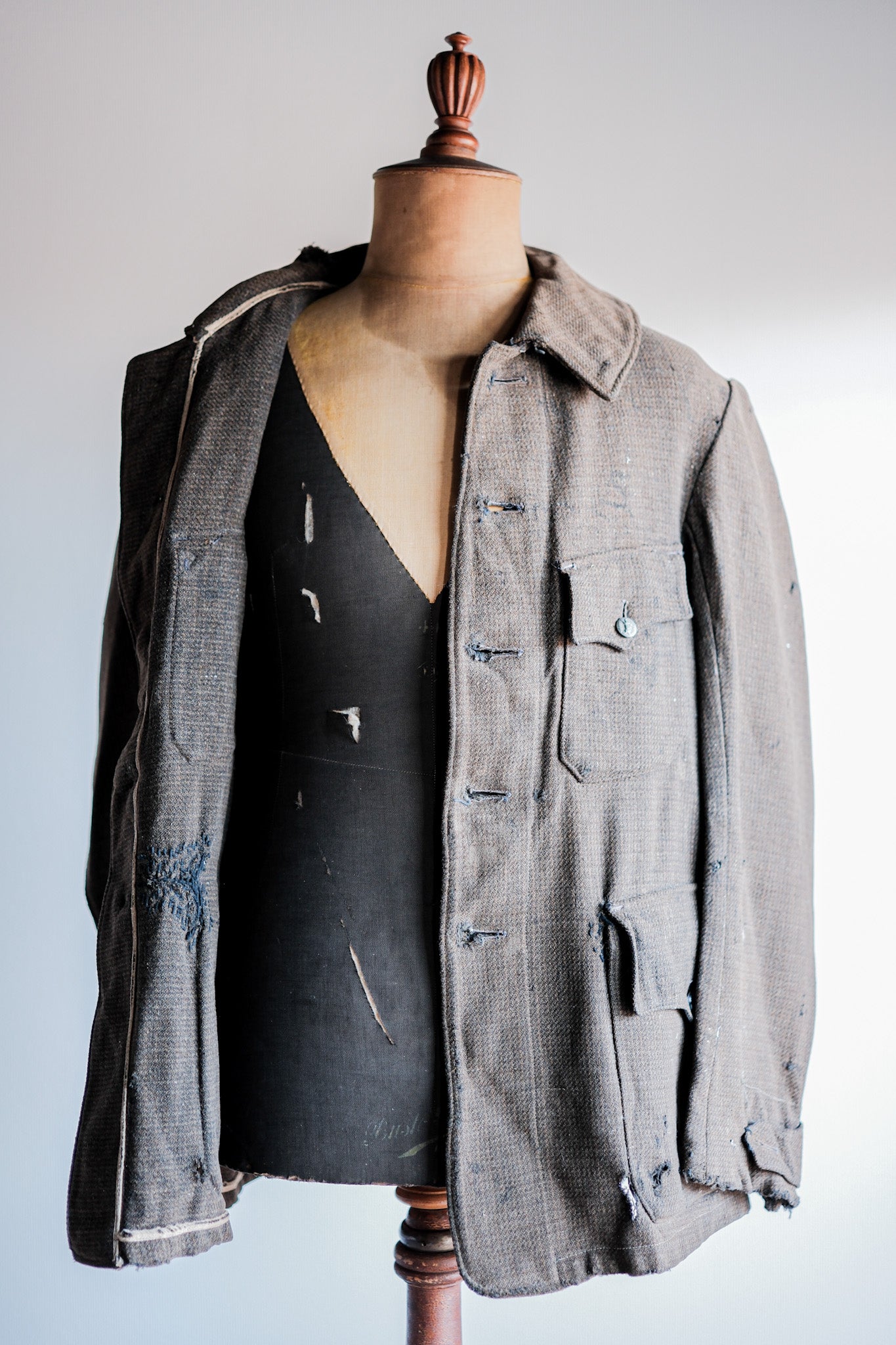［~30's］French Vintage Brown Wool Hunting Jacket "Boro"