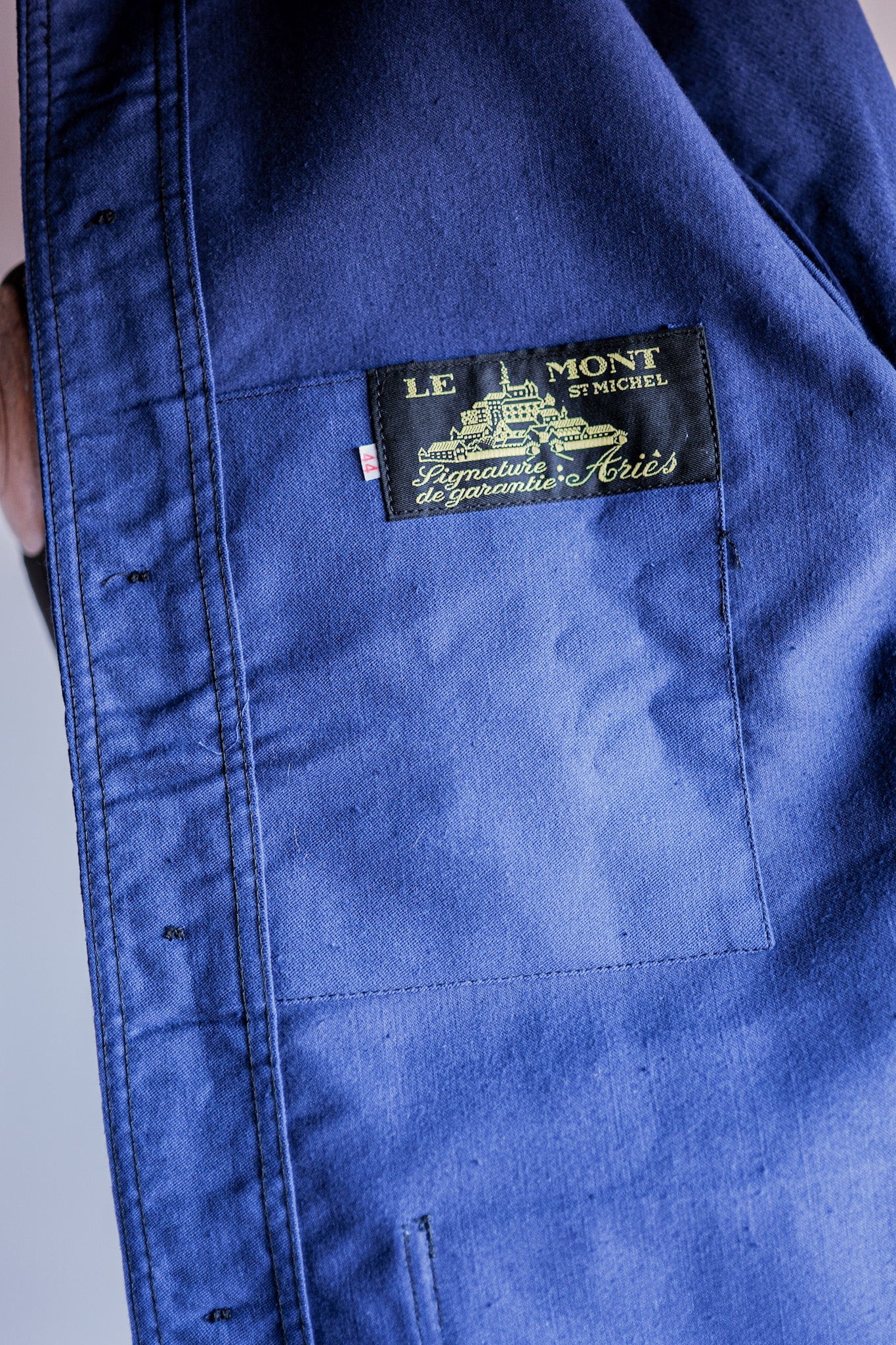 【~50’s】French Vintage Blue Moleskin Work Jacket Size.44 "Le Mont St. Michel" "Dead Stock"