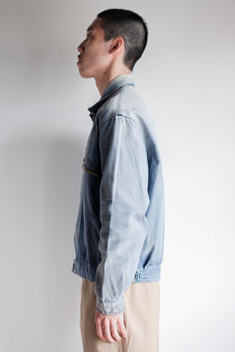 【~50’s】French Vintage Blue Cotton Twill Cyclist Jacket "Adolphe Lafont"