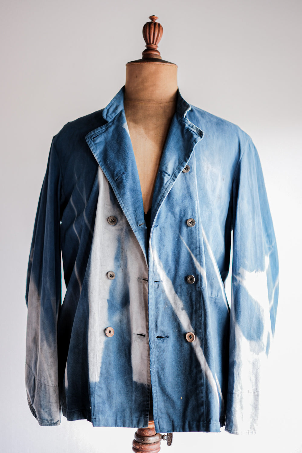 Indigo Cotton Twill Double Breasted Work Jacket "KARIM HADJAB" "4Seasons"