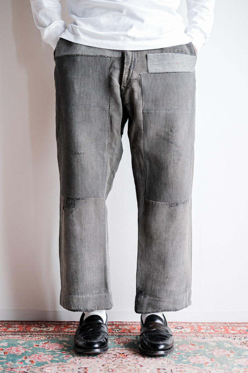 [~ 40's] French Vintage Grey Cotton Pique Work Ows "Patchwork"