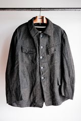 [~30's] French Vintage Grey Wool Hunting Jacket With Chin Strap "Boro"