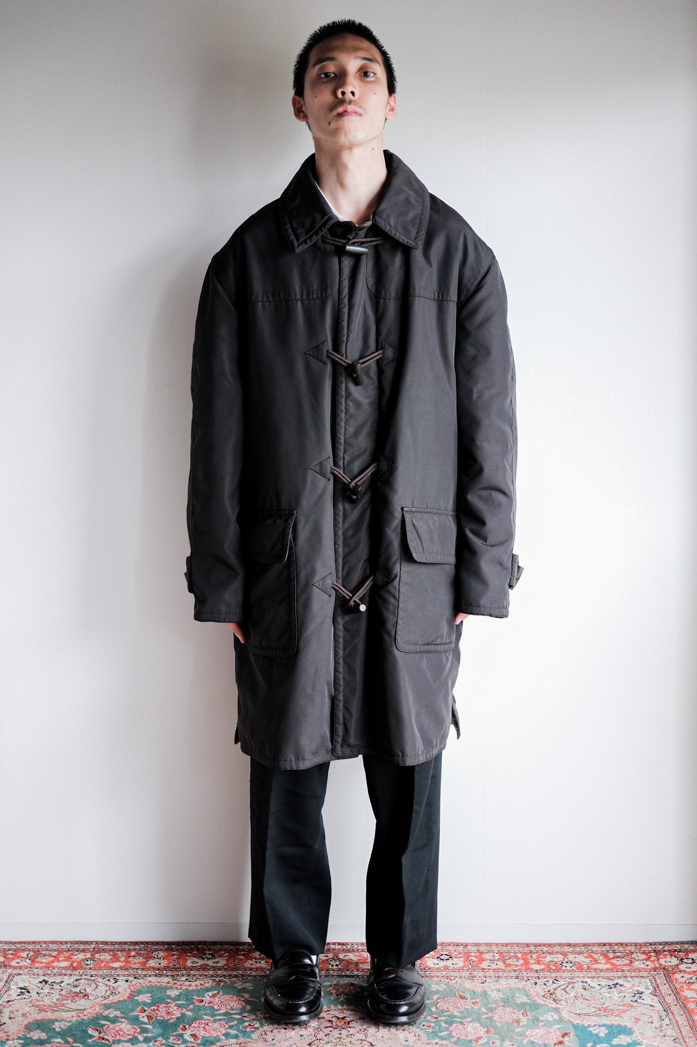 ［~90's］Old Hermès Paris Dark Brown Polyamide Duffle Coat Size.54