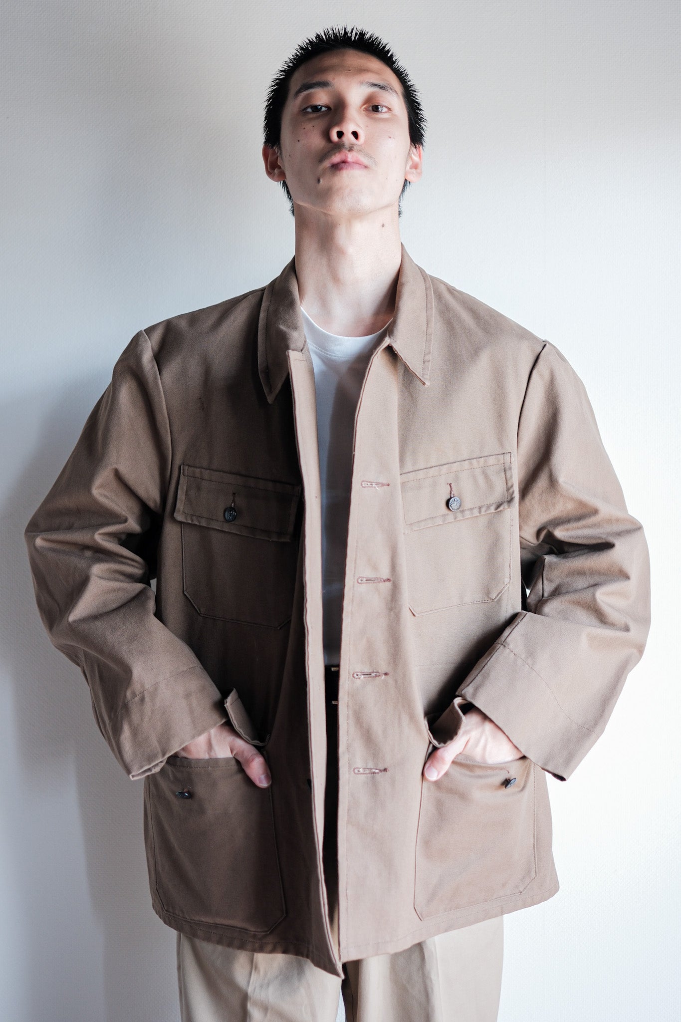 [~ 50's] French Vintage Cotton Linen Canvas Hunting Jacket "Dead Stock"
