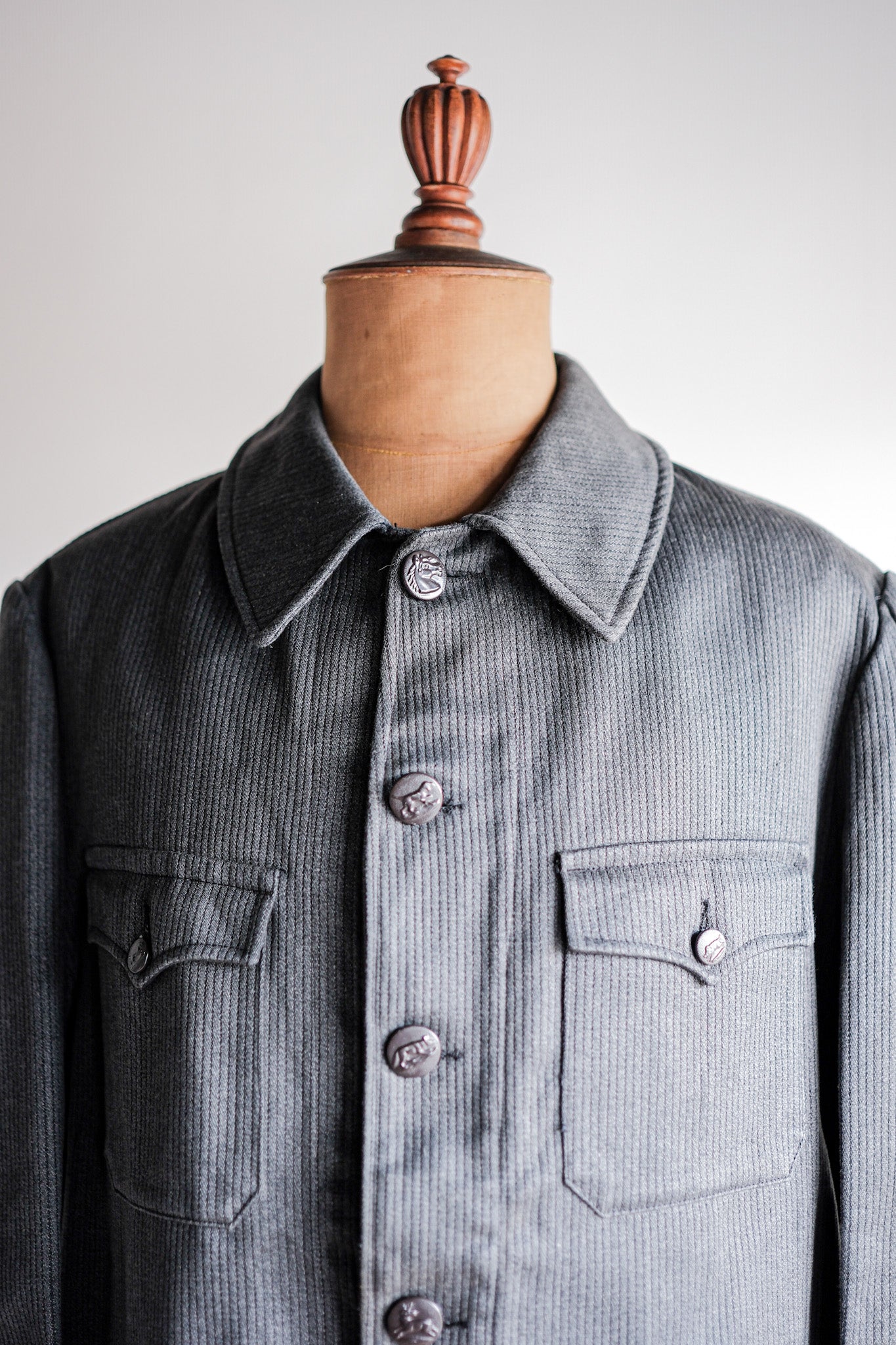 【~50's】French Vintage Gray Cotton Pique Hunting Jacket With Chin Strap "Dead Stock"