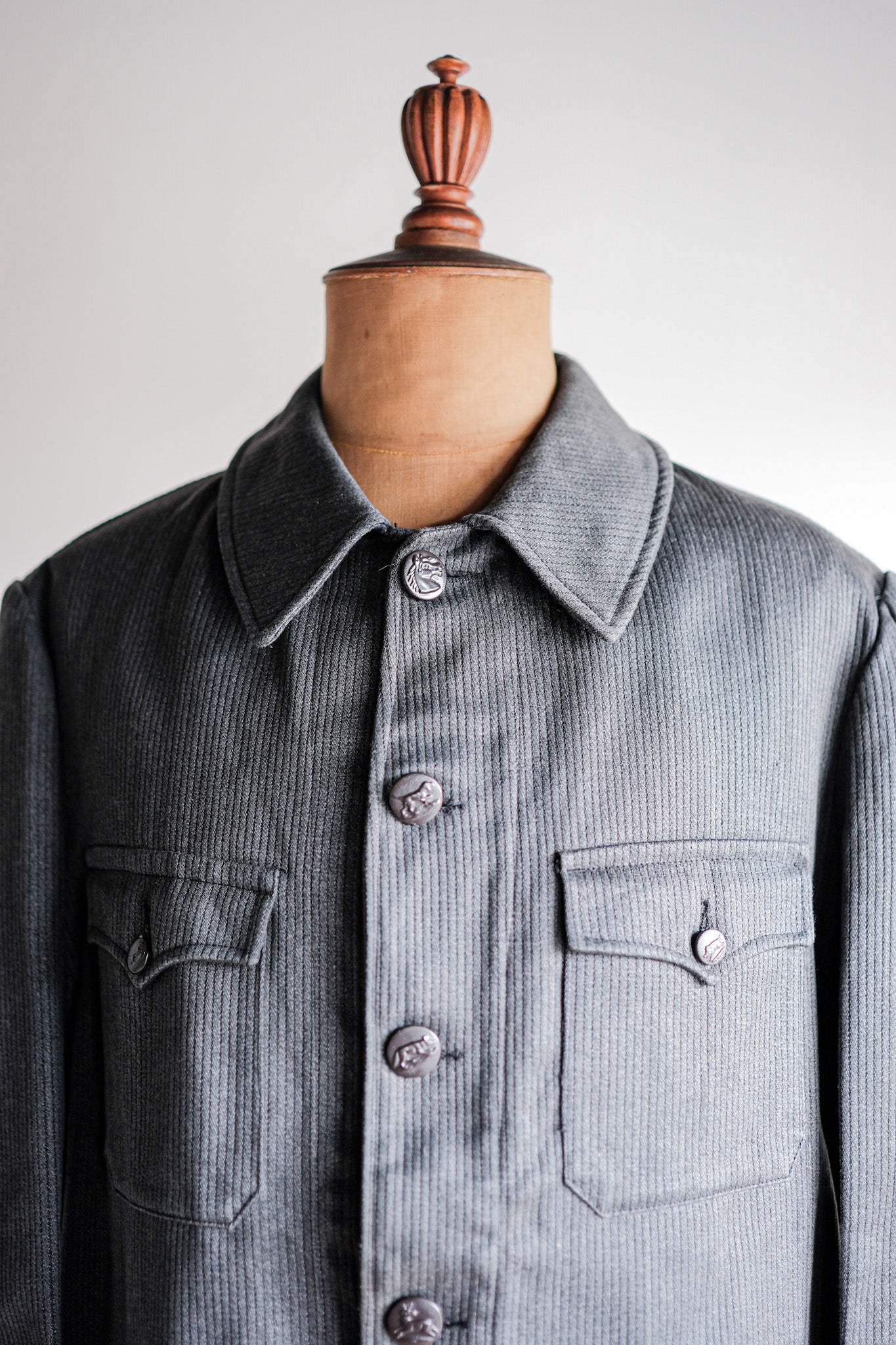 ［~50's］French Vintage Gray Cotton Pique Hunting Jacket With Chin Strap "Dead Stock"