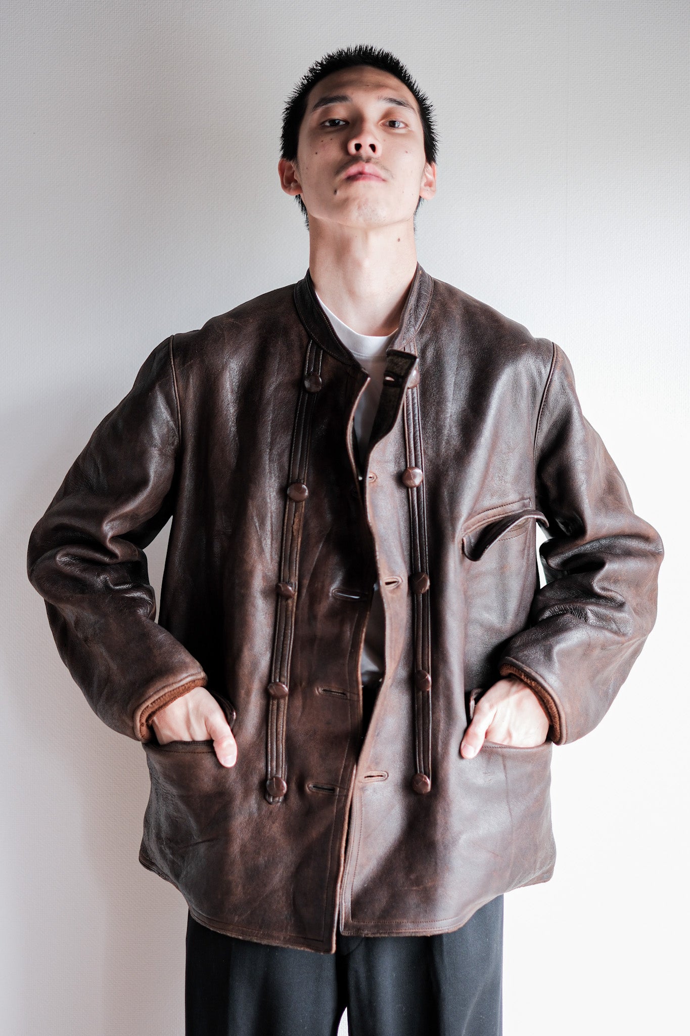 [~40's] Swedish Vintage Double Breasted Leather Jacket