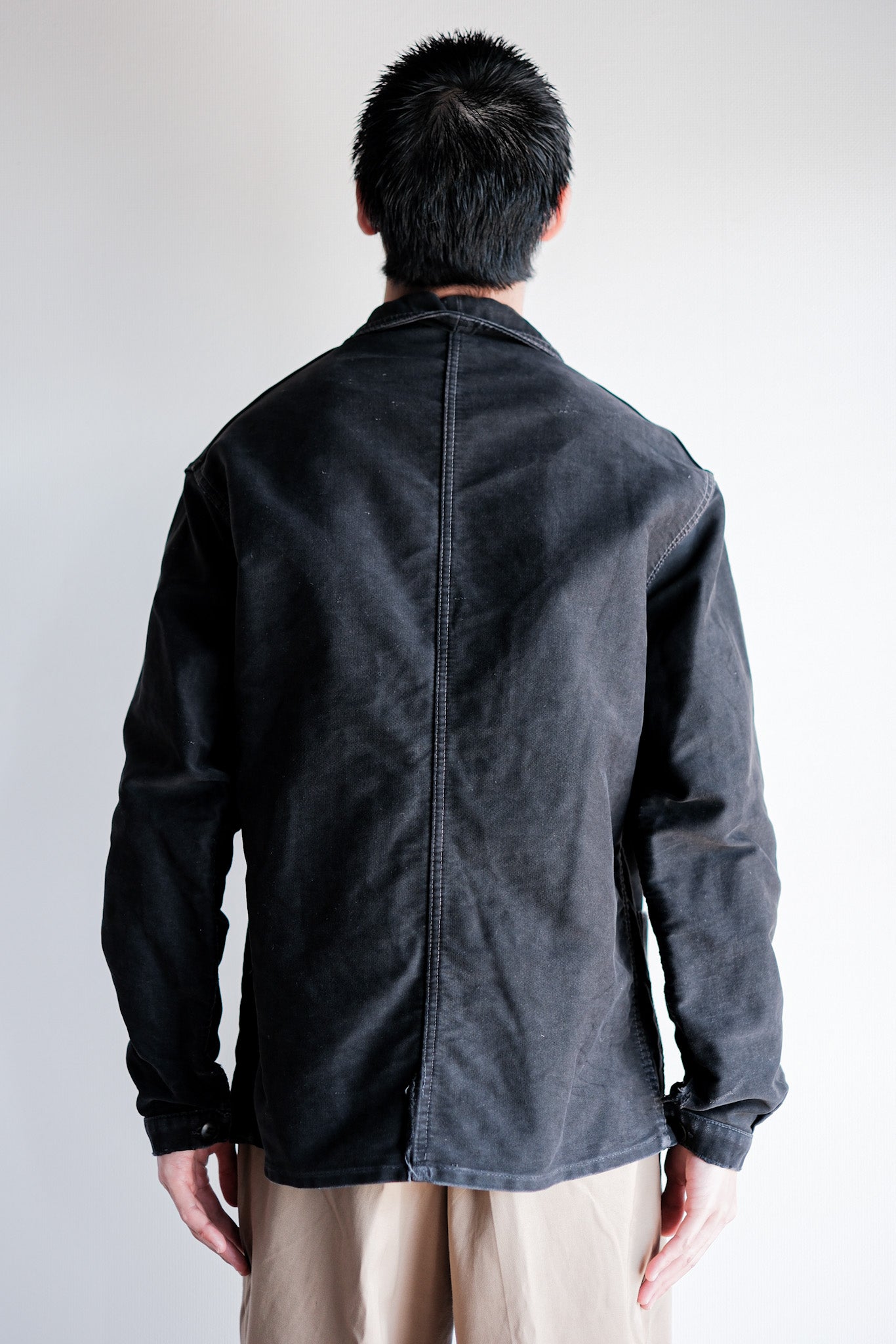 [~ 50's] French Vintage Black Moleskin Work Jacket Size.52 "Le Mont St. Michel"