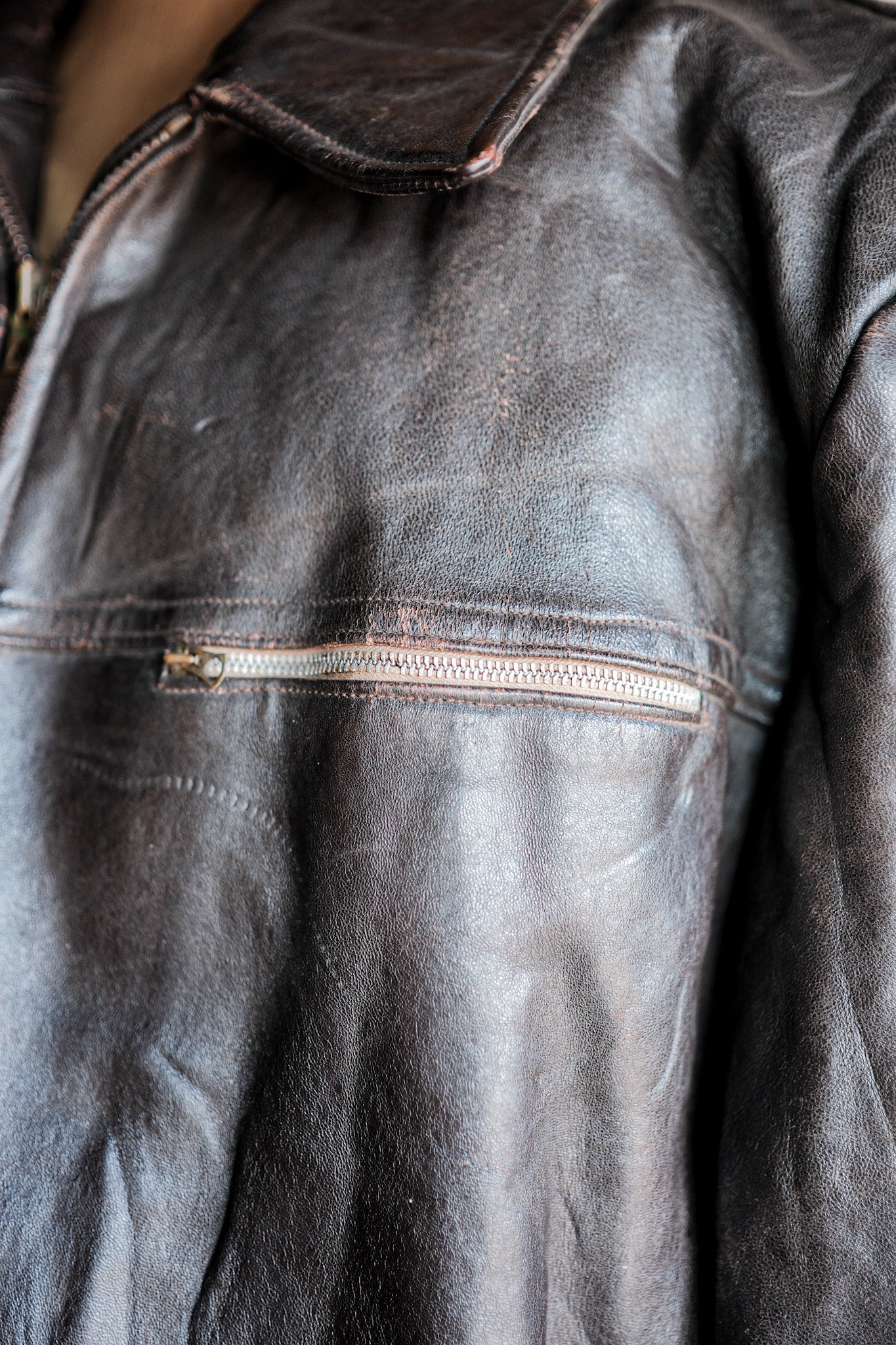 【~50's】French Vintage Cyclist Leather Jacket Size.52 "Adolphe Lafont"