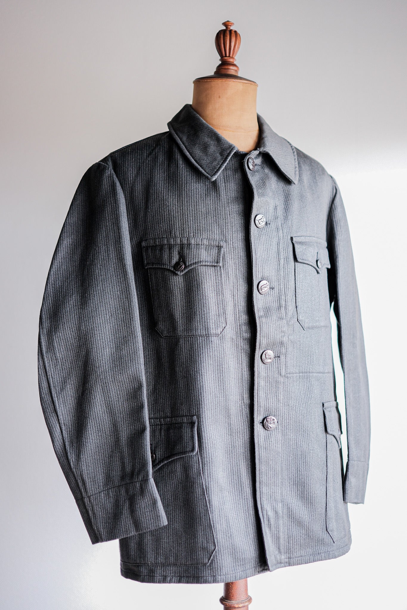 ［~50's］French Vintage Gray Cotton Pique Hunting Jacket With Chin Strap "Dead Stock"
