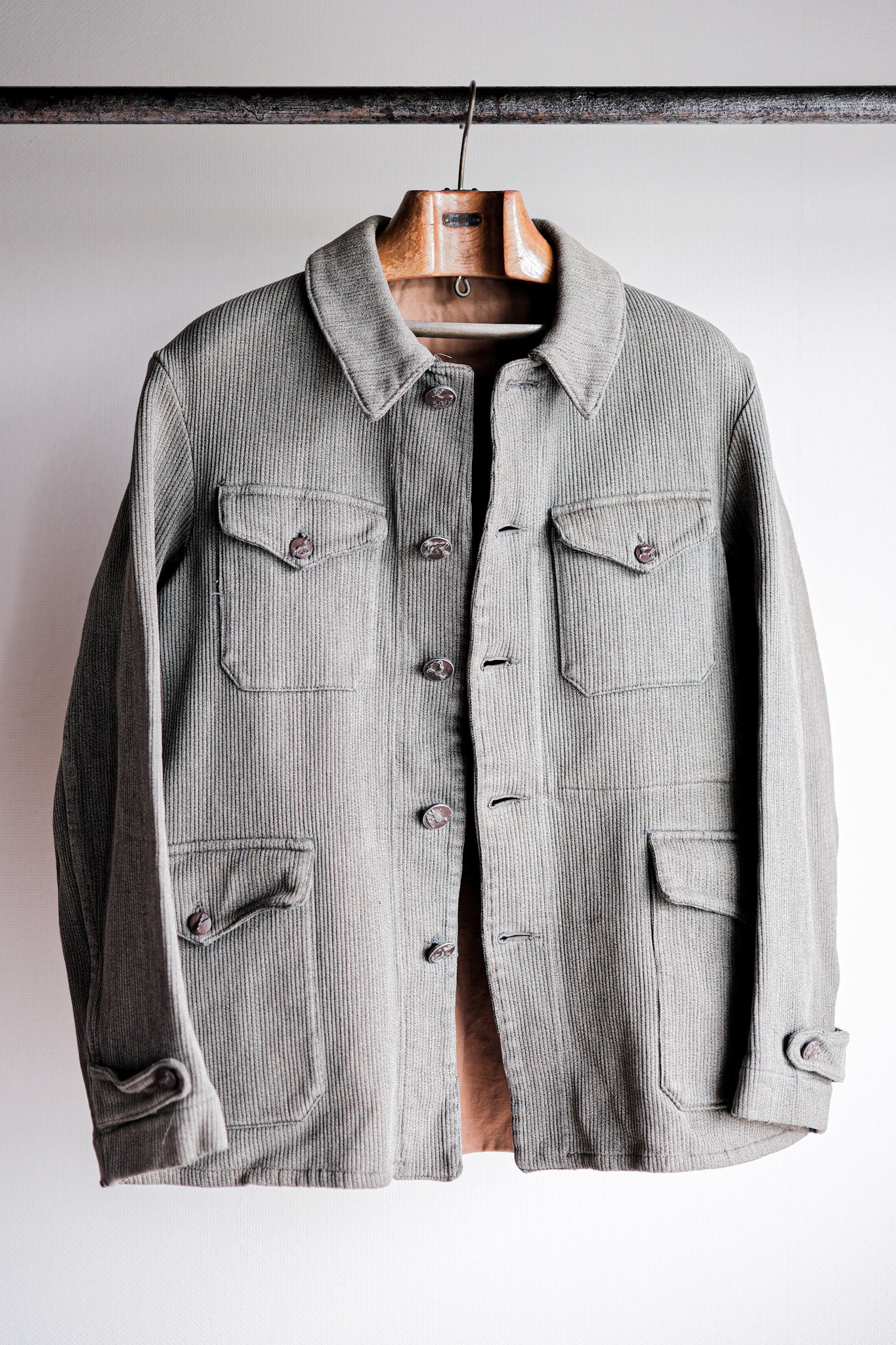 【~50's】French Vintage Gray Cotton Pique Hunting Jacket