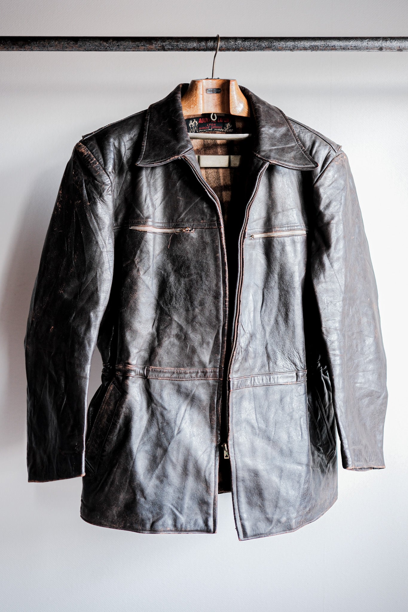 【~50's】French Vintage Cyclist Leather Jacket Size.52 "Adolphe Lafont"