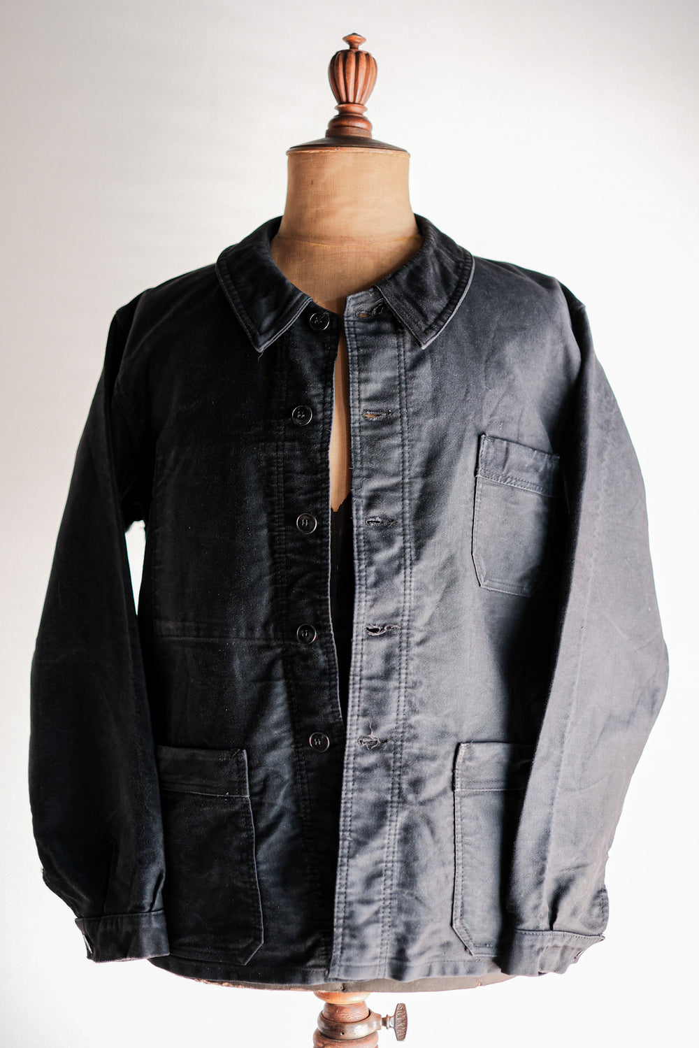 【~60's】French Vintage Black Moleskin Work Jacket Size.50