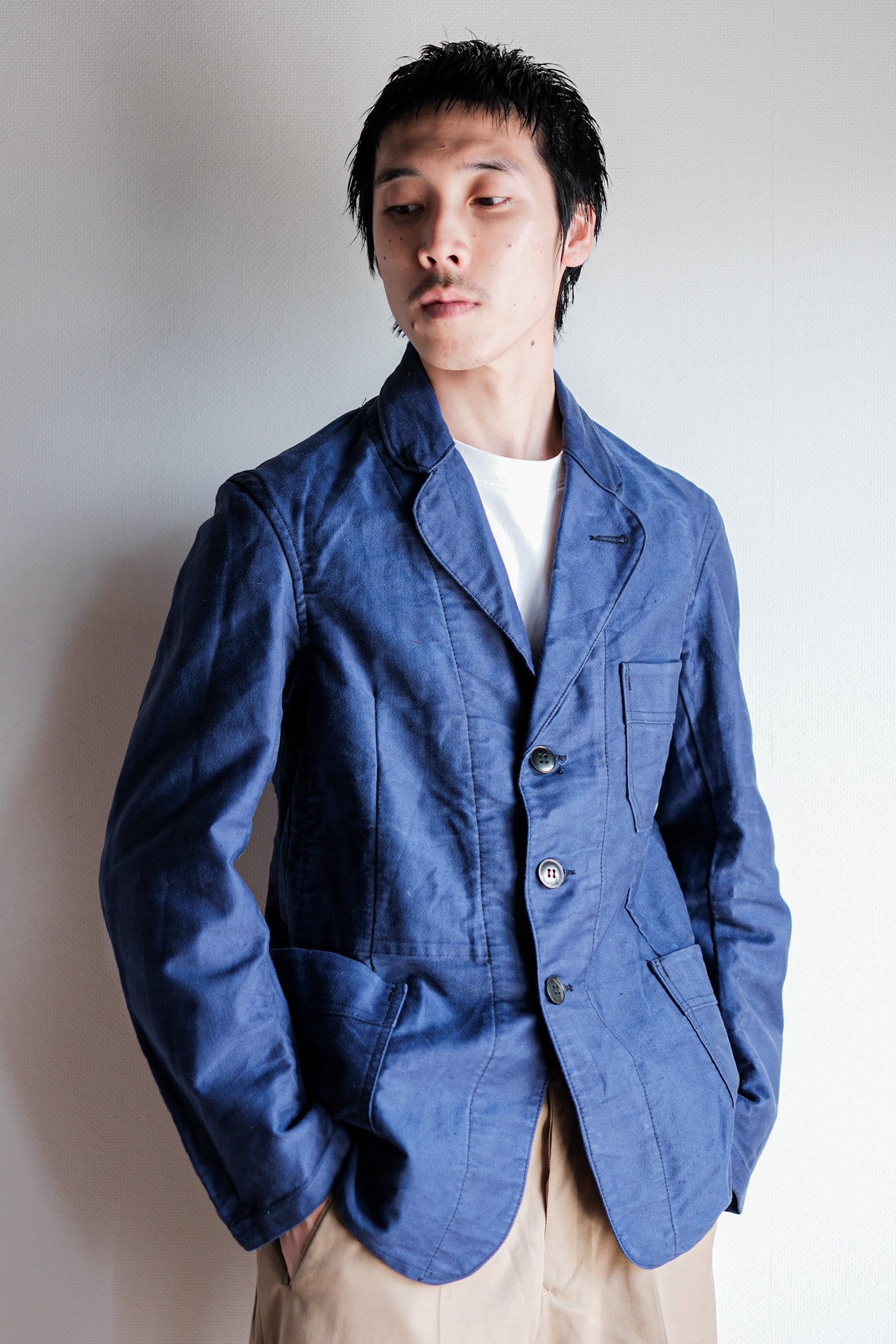 【~60’s】French Vintage Blue Moleskin Lapel Work Jacket "VETVOR"