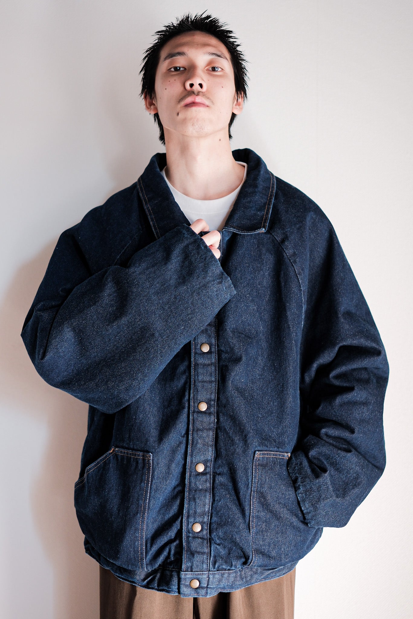 【~80's】American Vintage Raglan Sleeves Padded Denim Jacket Size.54