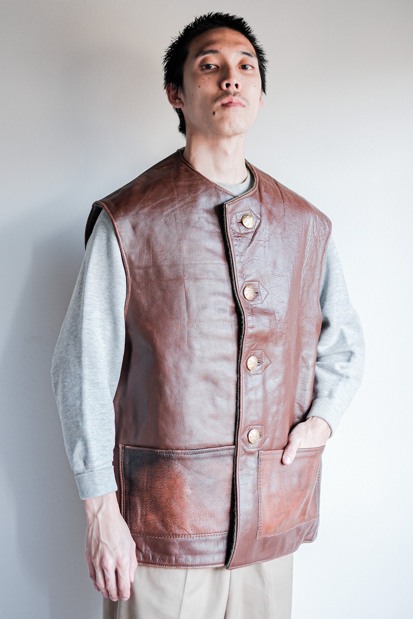 【~50's】Belgian Army Jerkin Leather Vest