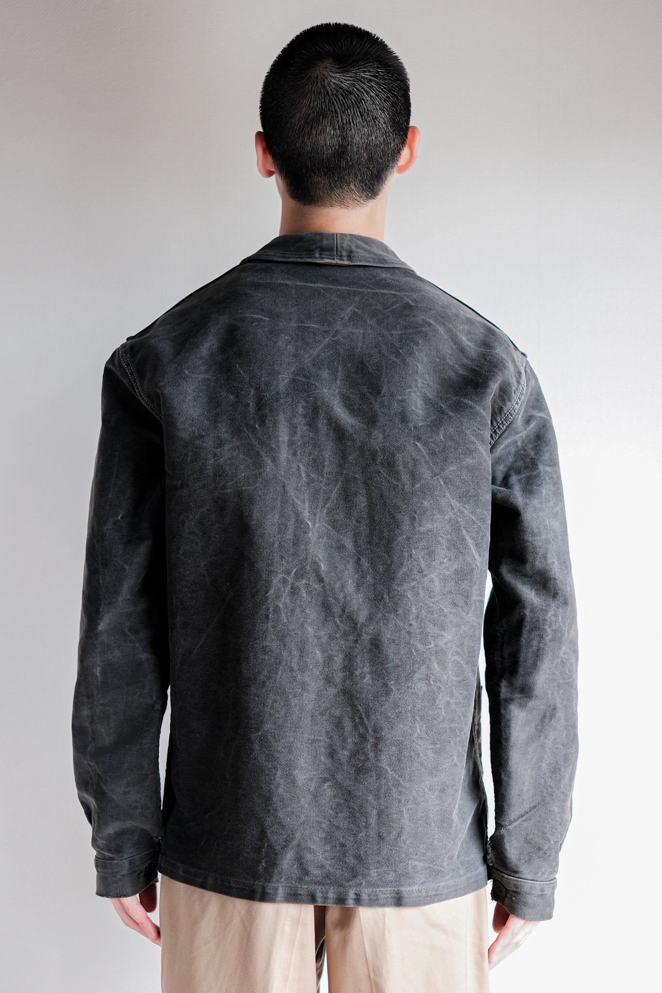 50's] French Vintage Black Moleskin Work Jacket Size.48 
