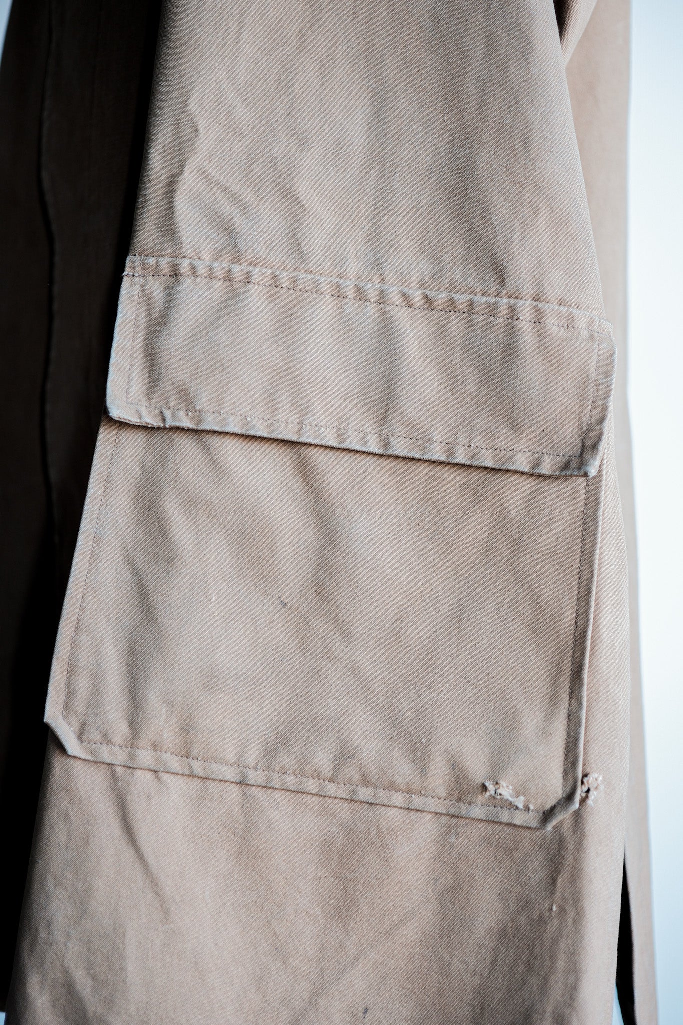 [~ 40's] ผ้าใบผ้าลินินฝ้ายวินเทจฝรั่งเศสทำงานครึ่งเสื้อโค้ท
